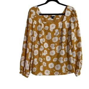 Ann Taylor Floral Square Neck Puff Top Size 8